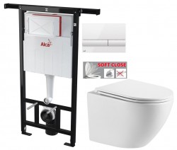 ALCA Jádromodul - predstenový inštalačný systém s bielym tlačidlom M1710 + WC INVENA LIMNOS WITH SOFT  se sedlem RIMLESS (AM102/1120 M1710 LI1)