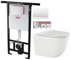 ALCA Jádromodul - predstenový inštalačný systém s bielym tlačidlom M1710 + WC INVENA TINOS  + SEDADLO (AM102/1120 M1710 NO1)