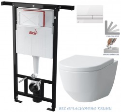 ALCA Jádromodul - predstenový inštalačný systém s bielym tlačidlom M1710 + WC LAUFEN PRO RIMLESS + SEDADLO (AM102/1120 M1710 LP1)