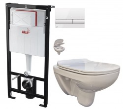 ALCA Sádromodul - predstenový inštalačný systém s bielym tlačidlom M1710 + WC bez oplachového kruhu Edge + SEDADLO (AM101/1120 M1710 EG1)
