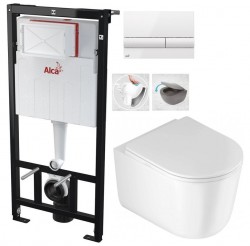 ALCA Sádromodul - predstenový inštalačný systém s bielym tlačidlom M1710 + WC DEANTE Jasmin so sedadlom RIMLESS (AM101/1120 M1710 JA1)