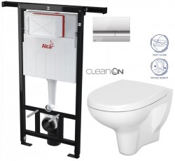 ALCADRAIN Alcadrain Jádromodul - predstenový inštalačný systém s chrómovým tlačidlom M1721 + WC CERSANIT ARTECO CLEANON + SEDADLO (AM102/1120 M1721 AT1)