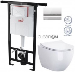 ALCADRAIN Alcadrain Jádromodul - predstenový inštalačný systém s chrómovým tlačidlom M1721 + WC CERSANIT ZEN CLEANON + SEDADLO (AM102/1120 M1721 HA1)