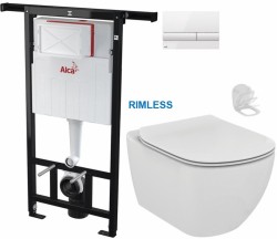 ALCADRAIN Jádromodul - predstenový inštalačný systém s bielym tlačidlom M1710 + WC Ideal Standard Tesi se sedlem RIMLESS (AM102/1120 M1710 TE2)