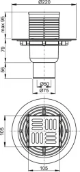 Alcadrain Podlahový vpust 105×105/50/75 mm priama, mriežka nerez, kombinovaná zápachová uzávera SMART APV2321 (APV2321)