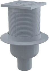 Alcadrain Podlahový vpust 105×105/50 mm priama, mriežka sivá, vodná zápachová uzávera APV6111 (APV6111)