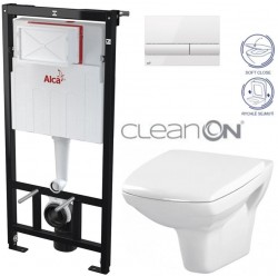 ALCADRAIN Sádromodul - predstenový inštalačný systém s bielym tlačidlom M1710 + WC CERSANIT CLEANON CARINA + SEDADLO (AM101/1120 M1710 CA2)