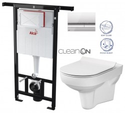 ALCAJádromodul - predstenový inštalačný systém s chrómovým tlačidlom M1721 + WC CERSANIT CITY NEW CLEANON + WC SEDENIE SLIM (AM102/1120 M1721 CI2)