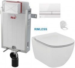 ALCAPLAST  Renovmodul - předstěnový instalační systém s bílým tlačítkem M1710 + WC Ideal Standard Tesi se sedátkem RIMLESS (AM115/1000 M1710 TE2)