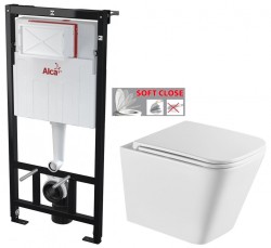 ALCASádromodul - predstenový inštalačný systém bez tlačidla + WC INVENA FLORINA WITH SOFT  se sedlem RIMLESS (AM101/1120 X FL1)