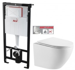 ALCASádromodul - predstenový inštalačný systém bez tlačidla + WC INVENA LIMNOS WITH SOFT  se sedlem RIMLESS (AM101/1120 X LI1)