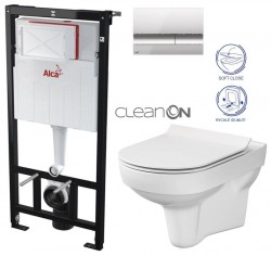 ALCASádromodul - predstenový inštalačný systém s chrómovým tlačidlom M1721 + WC CERSANIT CITY NEW CLEANON + WC SEDENIE SLIM (AM101/1120 M1721 CI2)