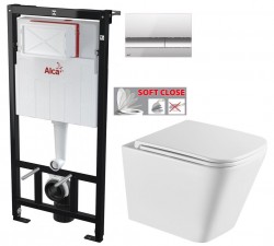 ALCASádromodul - predstenový inštalačný systém s chrómovým tlačidlom M1721 + WC INVENA FLORINA WITH SOFT  se sedlem RIMLESS (AM101/1120 M1721 FL1)