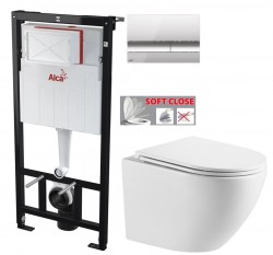 ALCASádromodul - predstenový inštalačný systém s chrómovým tlačidlom M1721 + WC INVENA LIMNOS WITH SOFT  se sedlem RIMLESS (AM101/1120 M1721 LI1)