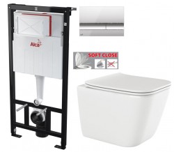 ALCASádromodul - predstenový inštalačný systém s chrómovým tlačidlom M1721 + WC INVENA PAROS  + SEDADLO (AM101/1120 M1721 RO1)