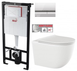 ALCASádromodul - predstenový inštalačný systém s chrómovým tlačidlom M1721 + WC INVENA TINOS  + SEDADLO (AM101/1120 M1721 NO1)
