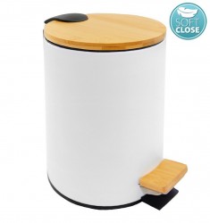 AQUALINE - BAMBUS odpadkový kôš guľatý 5l, Soft Close, biela mat (BI007)