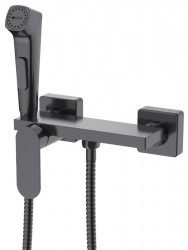 AQUALINE - Nástenná bidetová batéria so Stop sprškou a poličkou, gun metal (TJ042GM)