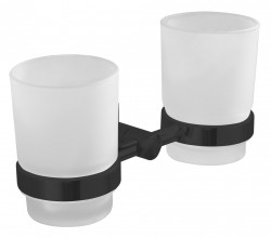 AQUALINE - SAMBA dvojitý držiak pohárov, mliečne sklo, čierna mat (SB205)