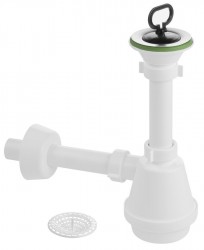 AQUALINE - Sifón pre výlevku, nerez výpusť 80, zátka s uchom, DN32, biela (WEH070)