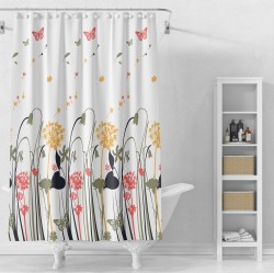 AQUALINE - Sprchový záves 180x180cm, vinyl, biele, farebné kvety (ZV038)