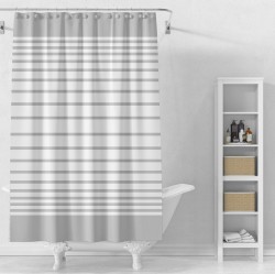 AQUALINE - Sprchový záves 180x180cm, vinyl, priehľadný/biely, pruhy (ZV033)