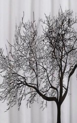 AQUALINE - Sprchový záves 180x200cm, polyester, čierna/biela, strom (ZP008)