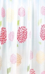 AQUALINE - Sprchový záves 180x200cm, vinyl, kvetovaný, červená (ZV015)