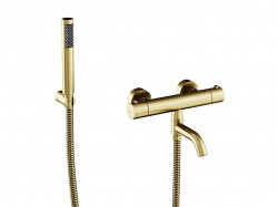BESCO - Nástenná termostatická vaňová batéria VEO zlatá brúsená s príslušenstvom (BABWVSTBZ)