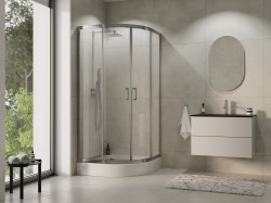 BESCO - Štvrťkruhový sprchovací kút MODERN CHROM 190 - Farba rámu - Chróm / Leštený hliník (ALU), Rozmer A - 90, Rozmer B - 90, Rozmer C - 190, Smer zatvárania - Univerzálne Ľavé / Pravé, Výplň - Frost bezpečnostné sklo - 6 mm (BO290