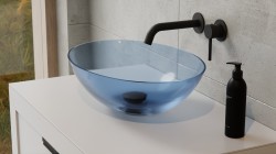 BESCO - Umývadlo na dosku ANYA zo syntetickej živice - Farba - Modrá, Farba sifónu - Čierna (KEANYA50MB)