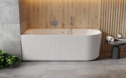 BESCO - Voľne stojaca vaňa DENAYA biela, sifón so štrbinovým prepadom - Farba - Biela, Farba sifónu - Čierna, Rozmer vane - 170 × 78 cm, Spôsob prevedenia - Ľavé (VANDENA170LB)