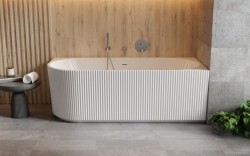 BESCO - Voľne stojaca vaňa DENAYA biela, sifón so štrbinovým prepadom - Farba - Biela, Farba sifónu - Zlatá, Rozmer vane - 150 × 75 cm, Spôsob prevedenia - Pravé (VANDENA150PZ)