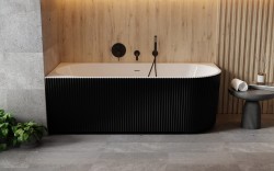 BESCO - Voľne stojaca vaňa DENAYA čierna/biela, sifón so štrbinovým prepadom - Farba - Čierna / biela, Farba sifónu - Chróm, Rozmer vane - 150 × 75 cm, Spôsob prevedenia - Ľavé (VANDENA150BWL)