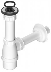 Bruckner - Umývadlový sifón, nerezová výpusť, zátka s uchom, DN40, biela (151.112.0)