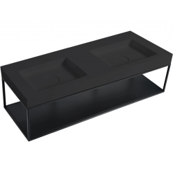 CERANO - Dvojumyvadlo z litého mramoru Dualia s podpěrnou konzolí - nástěnné - černá matná - 133x46x45  (CER-WA08-B08SH)