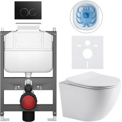 CERANO - Kompletní WC set Basic/Cesso - bílá lesklá - WC tlačítko Dualo/Černá - ovládání shora - předstěnová instalace - 49x36  (CER-8050BD85930)
