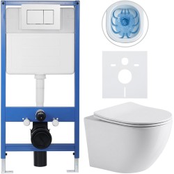 CERANO - Kompletný podomietkový WC set Lite/Cesso - biela lesklá - WC tlačidlo Classic, biele - predstenová inštalácia/sadrokartón - 49x36 (CER-481720)