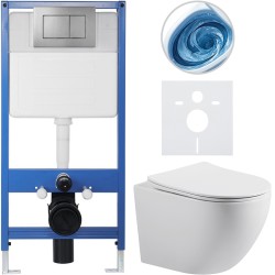 CERANO - Kompletný podomietkový WC set Lite/Cesso - biela lesklá - WC tlačidlo Classic, tmavo šedá - predstenová inštalácia / sadrokartón - 49x36 (CER-081300)