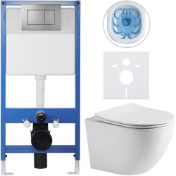 CERANO - Kompletný podomietkový WC set Lite/Cesso - biela lesklá - WC tlačidlo Classic, tmavo šedá - predstenová inštalácia / sadrokartón - 49x36 (CER-174027)