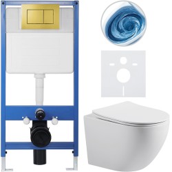 CERANO - Kompletný podomietkový WC set Lite/Cesso - biela lesklá - WC tlačidlo Classic, zlatá - predstenová inštalácia / sadrokartón - 49x36 (CER-061753)
