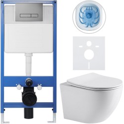 CERANO - Kompletný podomietkový WC set Lite/Cesso - biela lesklá - WC tlačidlo Slim, tmavo šedá - predstenová inštalácia / sadrokartón - 49x36 (CER-416797)