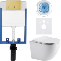 CERANO - Kompletný podomietkový WC set Lite/Cesso - biela lesklá - WC tlačidlo Slim, zlatá - na zamurovanie - 49x36 (CER-312676)