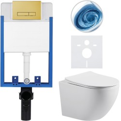CERANO - Kompletný podomietkový WC set Lite/Cesso - biela lesklá - WC tlačidlo Slim, zlatá - na zamurovanie - 49x36 (CER-629754)
