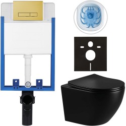 CERANO - Kompletný podomietkový WC set Lite/Cesso - čierna lesklá - WC tlačidlo Slim, zlatá - na zamurovanie - 49x36 (CER-531913)