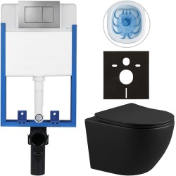 CERANO - Kompletný podomietkový WC set Lite/Cesso - čierna matná - WC tlačidlo Classic, tmavo šedá - na zamurovanie - 49x36 (CER-297861)
