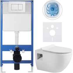 CERANO - Kompletný podomietkový WC set Lite/Dure - biela lesklá - WC tlačidlo Classic, biele - predstenová inštalácia/sadrokartón - 51x35 (CER-665860)