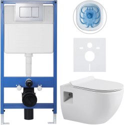 CERANO - Kompletný podomietkový WC set Lite/Dure - biela lesklá - WC tlačidlo Classic, chróm - predstenová inštalácia/sadrokartón - 51x35 (CER-665872)