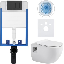 CERANO - Kompletný podomietkový WC set Lite/Dure - biela lesklá - WC tlačidlo Classic, čierne matné - na zamurovanie - 51x35 (CER-665863)