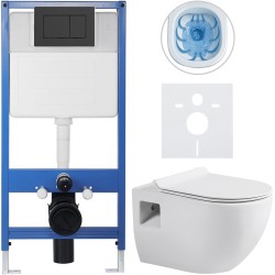 CERANO - Kompletný podomietkový WC set Lite/Dure - biela lesklá - WC tlačidlo Classic, čierne matné - predstenová inštalácia/sadrokartón - 51x35 (CER-665866)